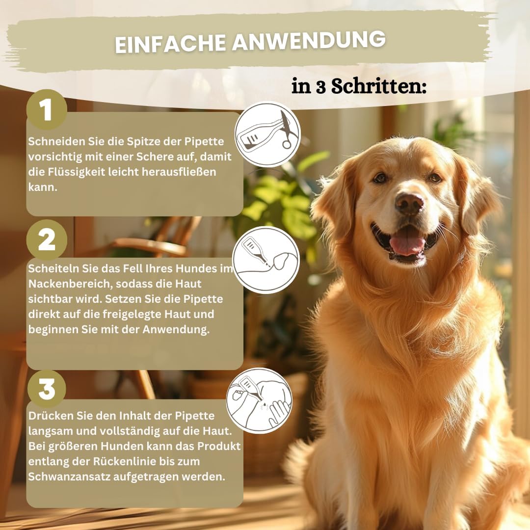 Spot On für große Hunde (ab 15 kg) - [6 Monate Floh- und Zeckenschutz] für Hunde 6x3ml – Zeckenmittel für Hunde mit natürlichen Inhaltsstoffen– Effektiver Zeckenschutz Hund