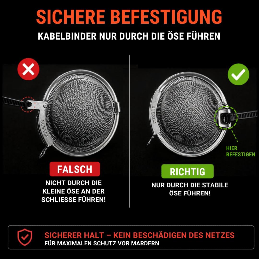 Marderschreck Auto – 6 Stück Marderkugeln inkl. 3 Schutzkorb Halterungen